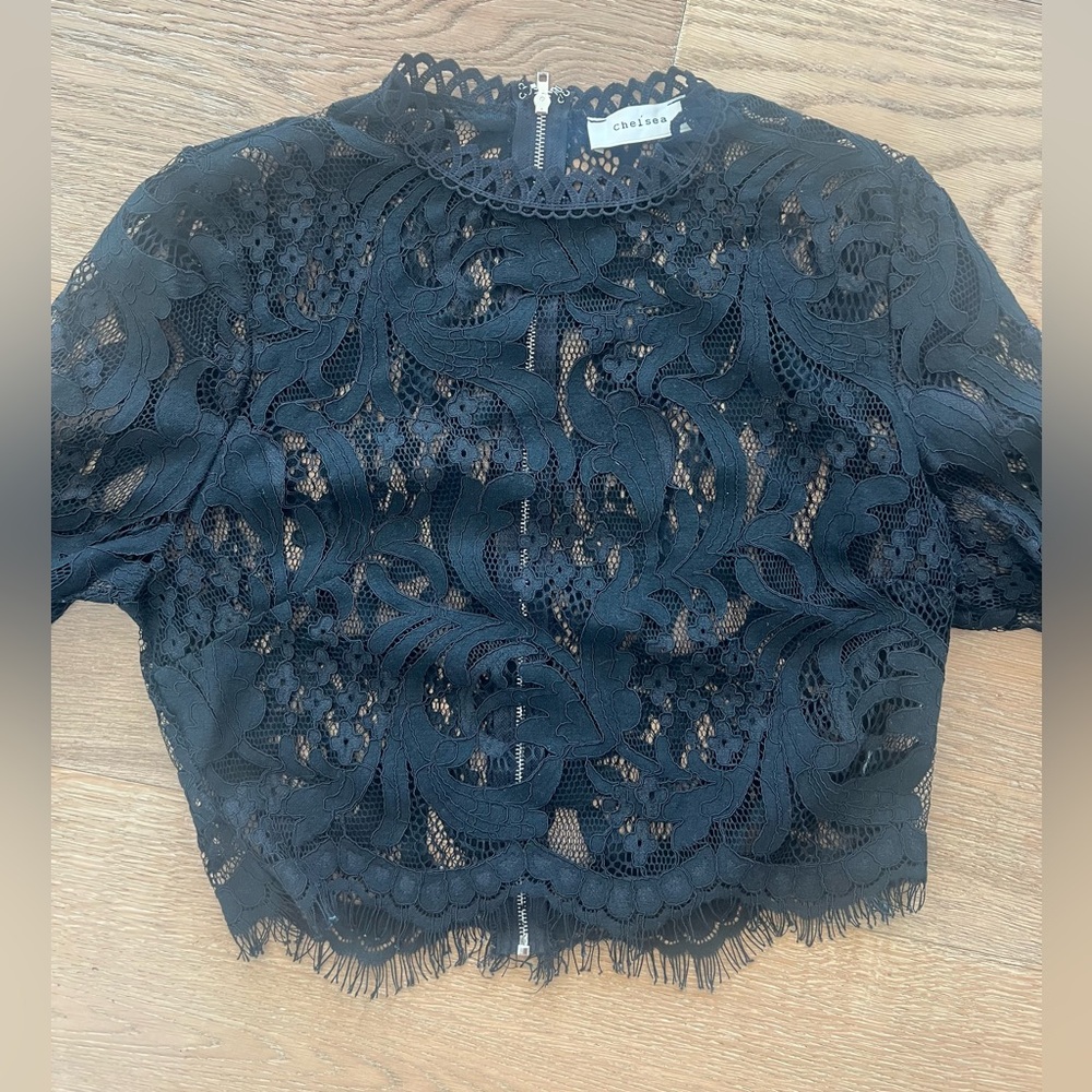 Chelsea bell sleeve lace crop top blouse